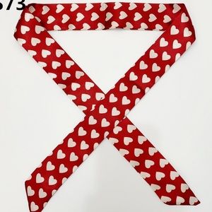 NEW Burgundy Skinny Scarf with White Hearts